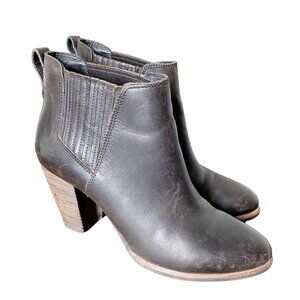 UGG Australia Poppy Brown Leather Heeled Fur-Lined Booties Size 8